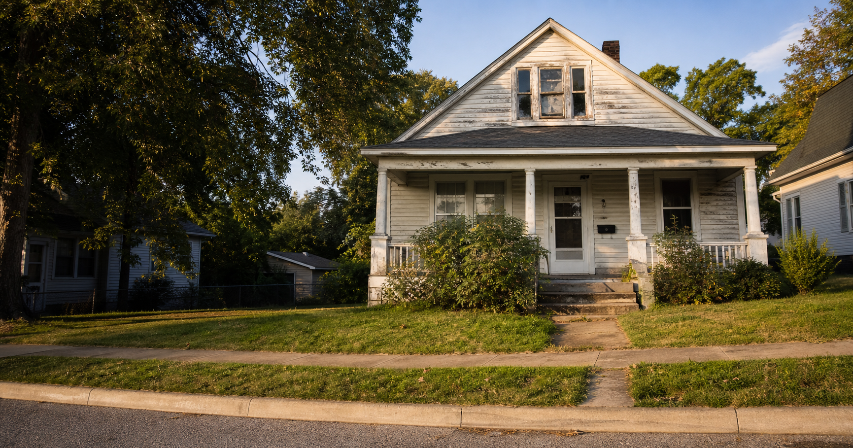 Rundown neighborhood house with renovation potential