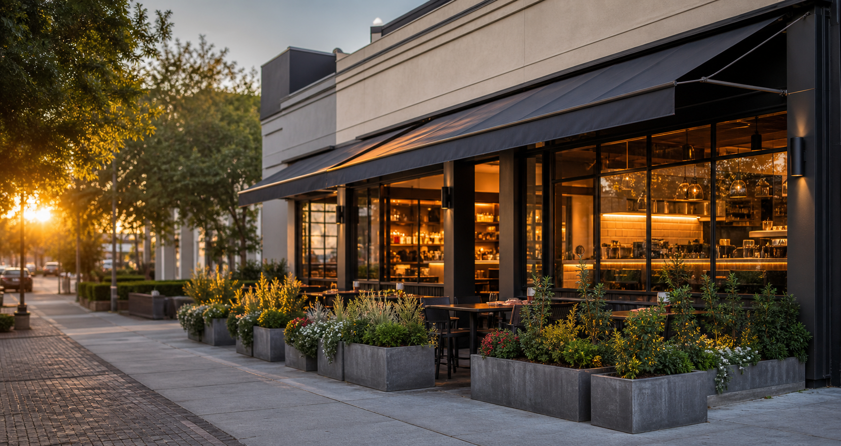 Professional photo of an independent restaurant exterior